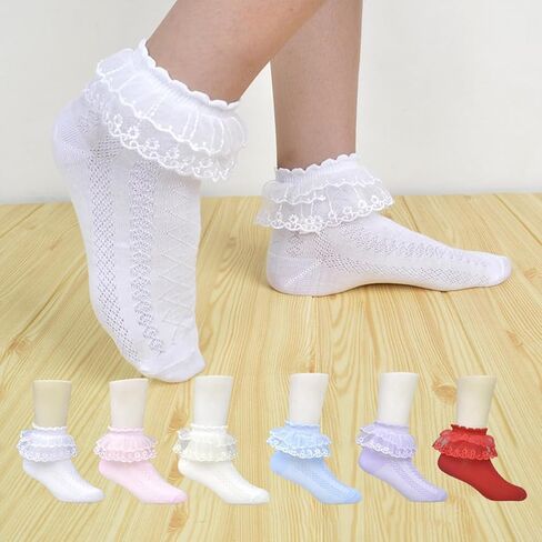 10 Pairs Double-Layer Lace Ruffle Socks – Competition Performance Ruffle Trim Dress Socks for Toddlers & Teens in Saudi Arabia