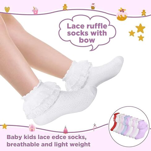10 Pairs Double-Layer Lace Ruffle Socks – Competition Performance Ruffle Trim Dress Socks for Toddlers & Teens in Saudi Arabia