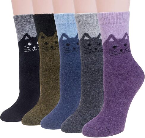 5 Pairs Womens Wool Socks Calf Socks Thick Warm Winter Socks Casual Cozy Socks Vintage Knit Crew Socks Gift for Women in Kuwait