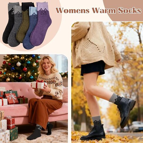 5 Pairs Womens Wool Socks Calf Socks Thick Warm Winter Socks Casual Cozy Socks Vintage Knit Crew Socks Gift for Women in Kuwait