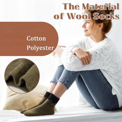 5 Pairs Womens Wool Socks Calf Socks Thick Warm Winter Socks Casual Cozy Socks Vintage Knit Crew Socks Gift for Women in Kuwait