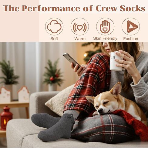 5 Pairs Womens Wool Socks Calf Socks Thick Warm Winter Socks Casual Cozy Socks Vintage Knit Crew Socks Gift for Women in Kuwait