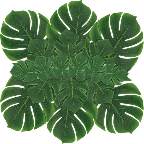ARTKAIKE Artificial Palm Monstera Green Leaves for Birthday Party Table Decor, Realistic Tropical Fake Plants for Dinosaur/Jungle, Luau & Safari Theme Events (18, Monstera) in Saudi Arabia