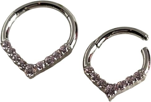1 Piece Beautiful Chevron CZ Gem Front Hinged Segment Ring - Steel Septum Hoop Helix Daith - Body Jewelry in Kuwait