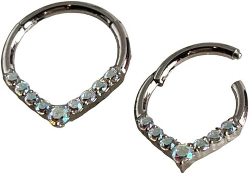 1 Piece Beautiful Chevron CZ Gem Front Hinged Segment Ring - Steel Septum Hoop Helix Daith - Body Jewelry in Kuwait