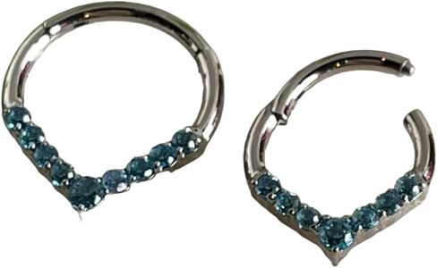 1 Piece Beautiful Chevron CZ Gem Front Hinged Segment Ring - Steel Septum Hoop Helix Daith - Body Jewelry in Kuwait