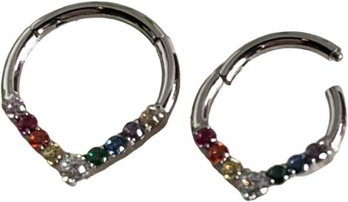 1 Piece Beautiful Chevron CZ Gem Front Hinged Segment Ring - Steel Septum Hoop Helix Daith - Body Jewelry in Kuwait