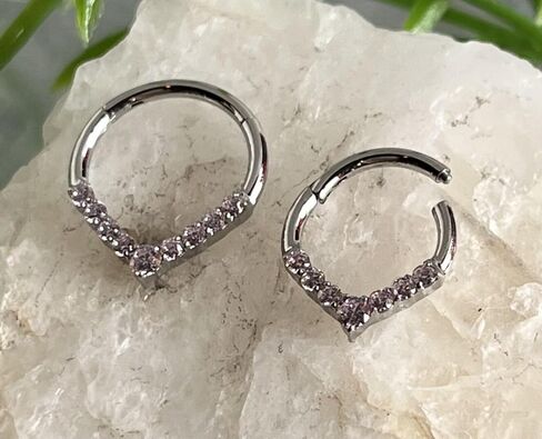 1 Piece Beautiful Chevron CZ Gem Front Hinged Segment Ring - Steel Septum Hoop Helix Daith - Body Jewelry in Kuwait