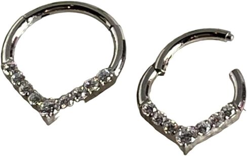 1 Piece Beautiful Chevron CZ Gem Front Hinged Segment Ring - Steel Septum Hoop Helix Daith - Body Jewelry in Kuwait