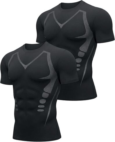 2 Pack Men's Compression Shirts, Workout Undershirts Dry Fit Short Sleeve Base Layer Sport Tops, Fit for Gym Training,M Black in Saudi Arabia