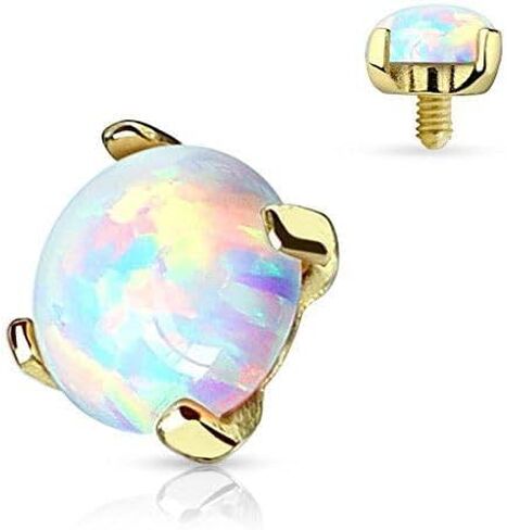 Body Accentz Prong Setting Lab Opal Stone 14K Yellow Gold Dermal Anchor Top 4mm in Kuwait