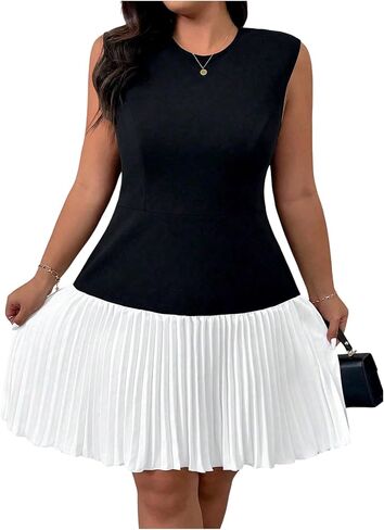 GORGLITTER Women's Plus Size Pleated Dress Cocktail Sleeveless A Line Business Birthday Prom Formal Mini Dresses in Kuwait