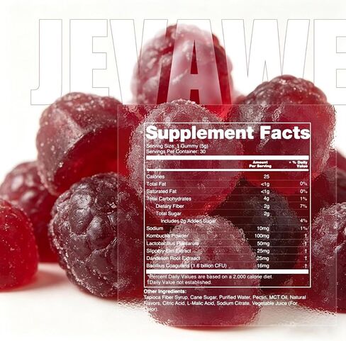 Jevawell Probiotic Kombucha Gummies, with Prebiotics, Probiotics, Postbiotics, Digestive, Gut Health, Bloating Comfort & Microbiome Support, Vegan, Non-GMO, 60 Gummies in Saudi Arabia