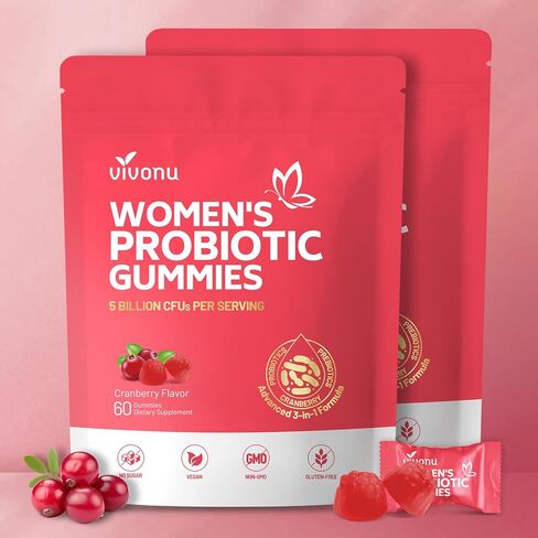 VivoNu Vaginal Probiotics for Women, Feminine Balance pH Gummies for Healthy Odor, Yeast Balance & Flora + Vitamin C for Immune Support -Cranberry in Saudi Arabia