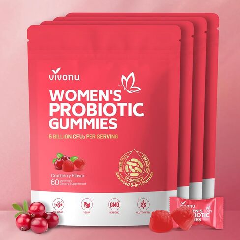 VivoNu Vaginal Probiotics for Women, Feminine Balance pH Gummies for Healthy Odor, Yeast Balance & Flora + Vitamin C for Immune Support -Cranberry in Saudi Arabia