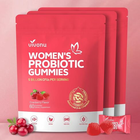 VivoNu Vaginal Probiotics for Women, Feminine Balance pH Gummies for Healthy Odor, Yeast Balance & Flora + Vitamin C for Immune Support -Cranberry in Saudi Arabia