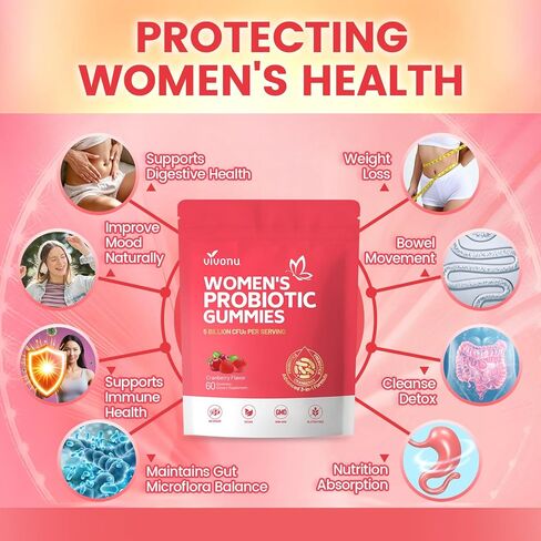 VivoNu Vaginal Probiotics for Women, Feminine Balance pH Gummies for Healthy Odor, Yeast Balance & Flora + Vitamin C for Immune Support -Cranberry in Saudi Arabia