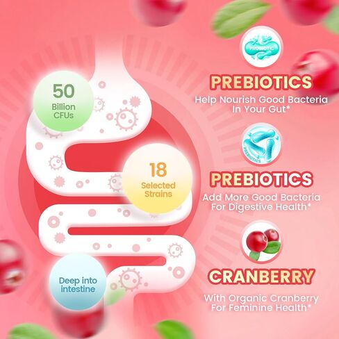 VivoNu Vaginal Probiotics for Women, Feminine Balance pH Gummies for Healthy Odor, Yeast Balance & Flora + Vitamin C for Immune Support -Cranberry in Saudi Arabia