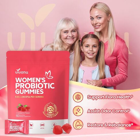VivoNu Vaginal Probiotics for Women, Feminine Balance pH Gummies for Healthy Odor, Yeast Balance & Flora + Vitamin C for Immune Support -Cranberry in Saudi Arabia