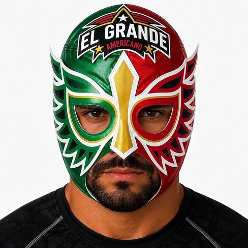 Escobar GRANDE AMERICANO Red & Green Lucha Libre Wrestling Mask Costume Wear, Adult (One Size) in Saudi Arabia