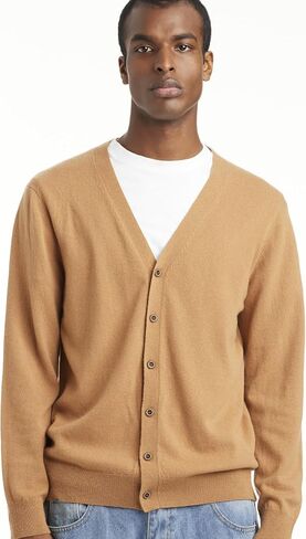 Daily Men’s V-Neck Cardigan – Essential Line, 90% Wool 10% Cashmere Button-Down Sweater, Lightweight Classic Knit in Saudi Arabia
