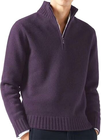 Casual Thickened Cable Knitted Sweaters for Mens Cardigan Mock Neck Quarter Zip Long Sleeve Knitwear Warm Tops in Kuwait