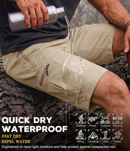 Men's Hiking Cargo Golf Hybrid Shorts 9" Lightweight Quick Dry 5 Zipper Pockets Outdoor Casual Active Shorts in Kuwait
