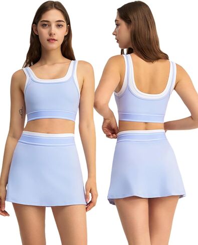 AGYMNX Tennis Dress for Women High Waisted Pleated Skirt Sets Sleeveless Padded Crop Top 2 Piece Athletic Workout Outfits in Kuwait