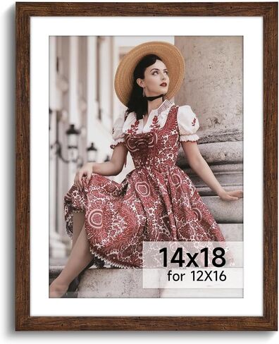 HLiWEGNS Dark Brown 14x18 Frame - Single Frame - Rustic Woodgrain 14x18 Poster Frame for Pictures 12x16 with Mat or Picture Frame Without mat for Wall Gallery Display in Saudi Arabia