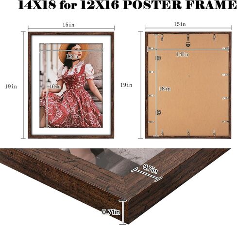 HLiWEGNS Dark Brown 14x18 Frame - Single Frame - Rustic Woodgrain 14x18 Poster Frame for Pictures 12x16 with Mat or Picture Frame Without mat for Wall Gallery Display in Saudi Arabia