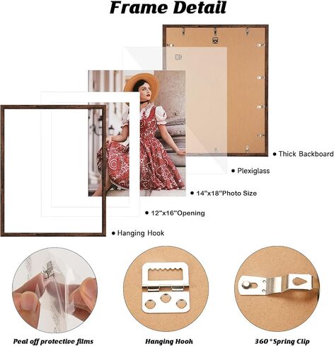 HLiWEGNS Dark Brown 14x18 Frame - Single Frame - Rustic Woodgrain 14x18 Poster Frame for Pictures 12x16 with Mat or Picture Frame Without mat for Wall Gallery Display in Saudi Arabia