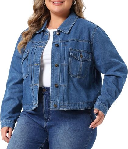 Agnes Orinda Plus Size Denim Jacket for Women Long Sleeve Button Down Western Outfit Jean Jackets with Utility Pockets in Kuwait