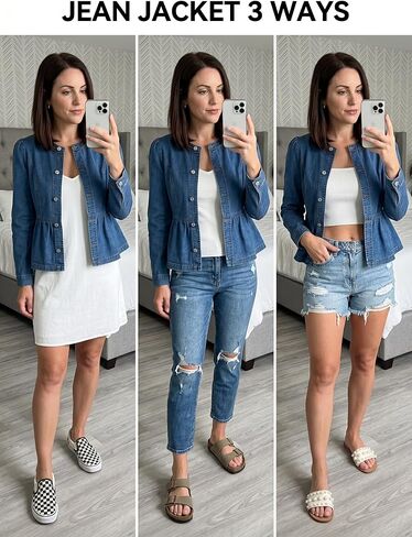 Dokotoo Cropped Jean Jacket Women Button Down Long Sleeve Collarless Cinched Waist Denim Jackets in Kuwait