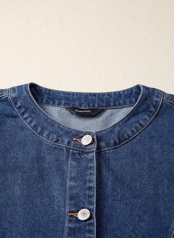 Dokotoo Cropped Jean Jacket Women Button Down Long Sleeve Collarless Cinched Waist Denim Jackets in Kuwait