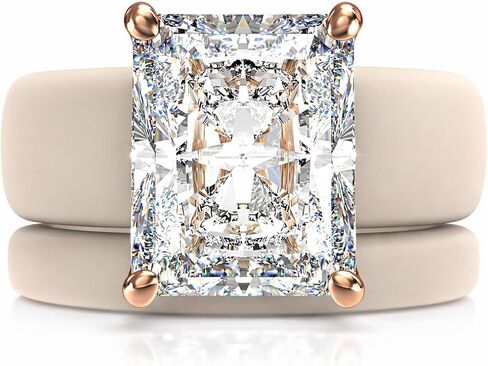Rinfit Silicone Ring with Stone and Thin Band Set - Emerald Cut Cubic Zirconia Engagement Ring for Women - Rubber Wedding Band - Patented Design in Kuwait
