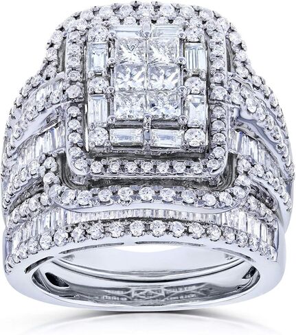 Kobelli Multi Diamond Rectangular Frame Bridal Rings Set 2 1/2 CTW in 14k White Gold in Kuwait