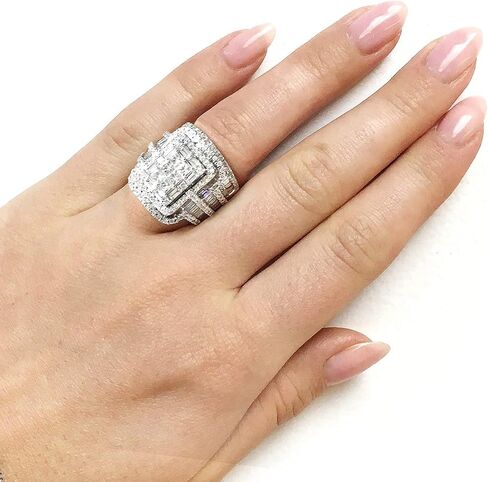 Kobelli Multi Diamond Rectangular Frame Bridal Rings Set 2 1/2 CTW in 14k White Gold in Kuwait