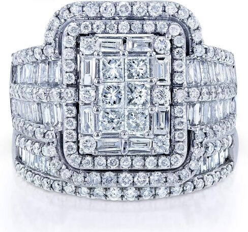 Kobelli Multi Diamond Rectangular Frame Bridal Rings Set 2 1/2 CTW in 14k White Gold in Kuwait