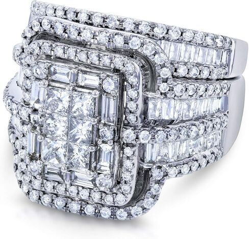 Kobelli Multi Diamond Rectangular Frame Bridal Rings Set 2 1/2 CTW in 14k White Gold in Kuwait