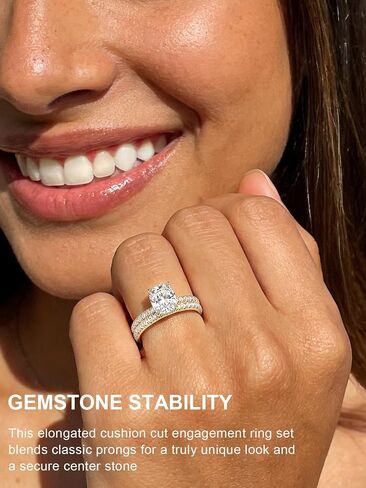AVECON 3CT Elongated Cushion Cut Engagement Ring Set for Women, 5A Cubic Zirconia Promise Wedding Band with 4 Prongs, 14K Gold/White Gold Plated Stackable Bridal Half Eternity Travel Rings, Size 5-9 in Kuwait