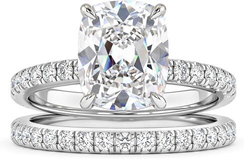 AVECON 3CT Elongated Cushion Cut Engagement Ring Set for Women, 5A Cubic Zirconia Promise Wedding Band with 4 Prongs, 14K Gold/White Gold Plated Stackable Bridal Half Eternity Travel Rings, Size 5-9 in Kuwait