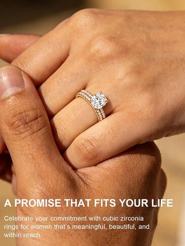 AVECON 3CT Elongated Cushion Cut Engagement Ring Set for Women, 5A Cubic Zirconia Promise Wedding Band with 4 Prongs, 14K Gold/White Gold Plated Stackable Bridal Half Eternity Travel Rings, Size 5-9 in Kuwait