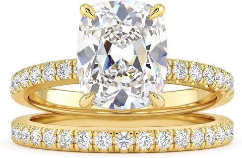 AVECON 3CT Elongated Cushion Cut Engagement Ring Set for Women, 5A Cubic Zirconia Promise Wedding Band with 4 Prongs, 14K Gold/White Gold Plated Stackable Bridal Half Eternity Travel Rings, Size 5-9 in Kuwait