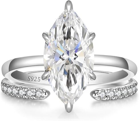 AVECON 4CT مويسانيتي ماركيز خاتم الخطوبة مجموعة للنساء، D اللون VVS1 S925 الفضة الاسترليني وعد خاتم الزفاف، 14K الذهب / الذهب الأبيض مطلي هدية الزفاف قابل للتعديل مع شهادة وصندوق، حجم 5-9 in Kuwait
