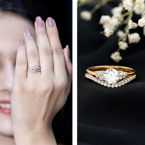 Mothers Day Gift, Certified 1.2Ct Moissanite Bridal Ring Set, D-Vs1 Quality, Moissanite Engagement Ring With Curved Band in Kuwait
