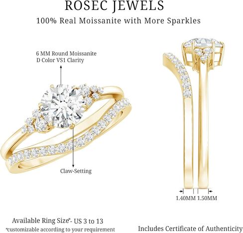 Mothers Day Gift, Certified 1.2Ct Moissanite Bridal Ring Set, D-Vs1 Quality, Moissanite Engagement Ring With Curved Band in Kuwait