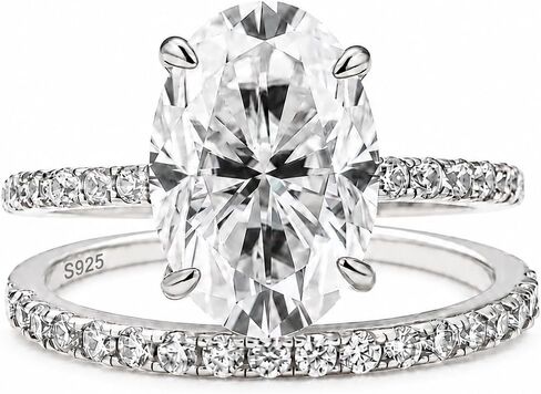 3.5 Carat Oval Moissanite Wedding Ring Set,925 Sterling Silver Engagement Ring with Half Eternity Wedding Band,D Color Lab Created GRA Gemstone,Affordable Luxury Travel-Friendly Ring Jewelry in Kuwait