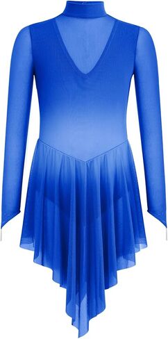 Girls Figure Ice Skating Dress Contemporary Lyrical Ballet Skirted Leotard Long Sleeve Mesh Competition Costume in Saudi Arabia