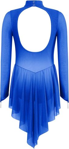 Girls Figure Ice Skating Dress Contemporary Lyrical Ballet Skirted Leotard Long Sleeve Mesh Competition Costume in Saudi Arabia