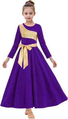 ORIDOOR Girls Praise Dance Dress Metallic Gold Liturgical Worship Church Robe Full Length Swing Lyrical Costume in Kuwait